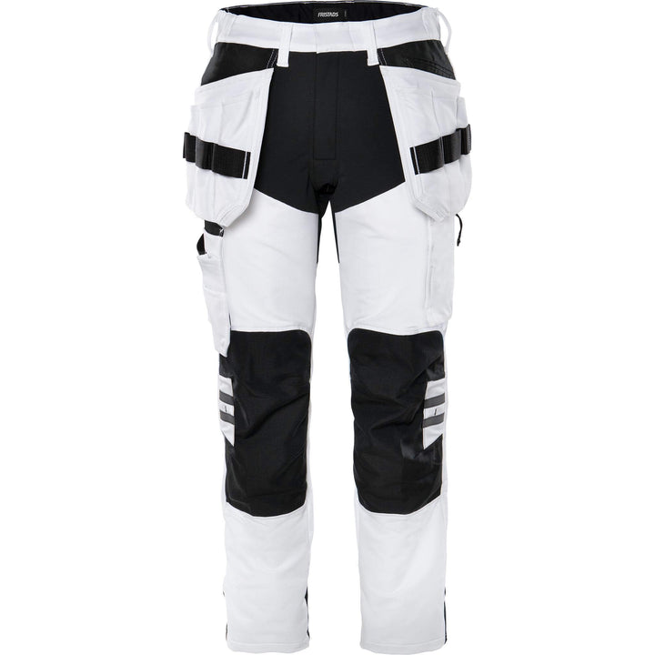 Fristads Painters Craftsman Lightweight 4-Way-Stretch Holster Pocket Trousers - 2760 LWS White/Black Front1#colour_white-black