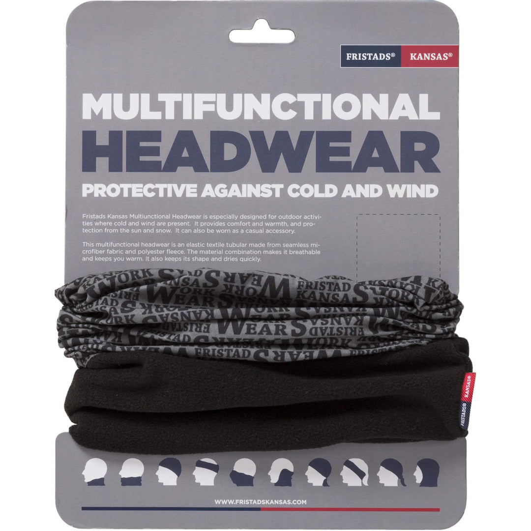 Fristads Snood / Bandana - 9135 BNY Grey/Black Front1#colour_grey-black