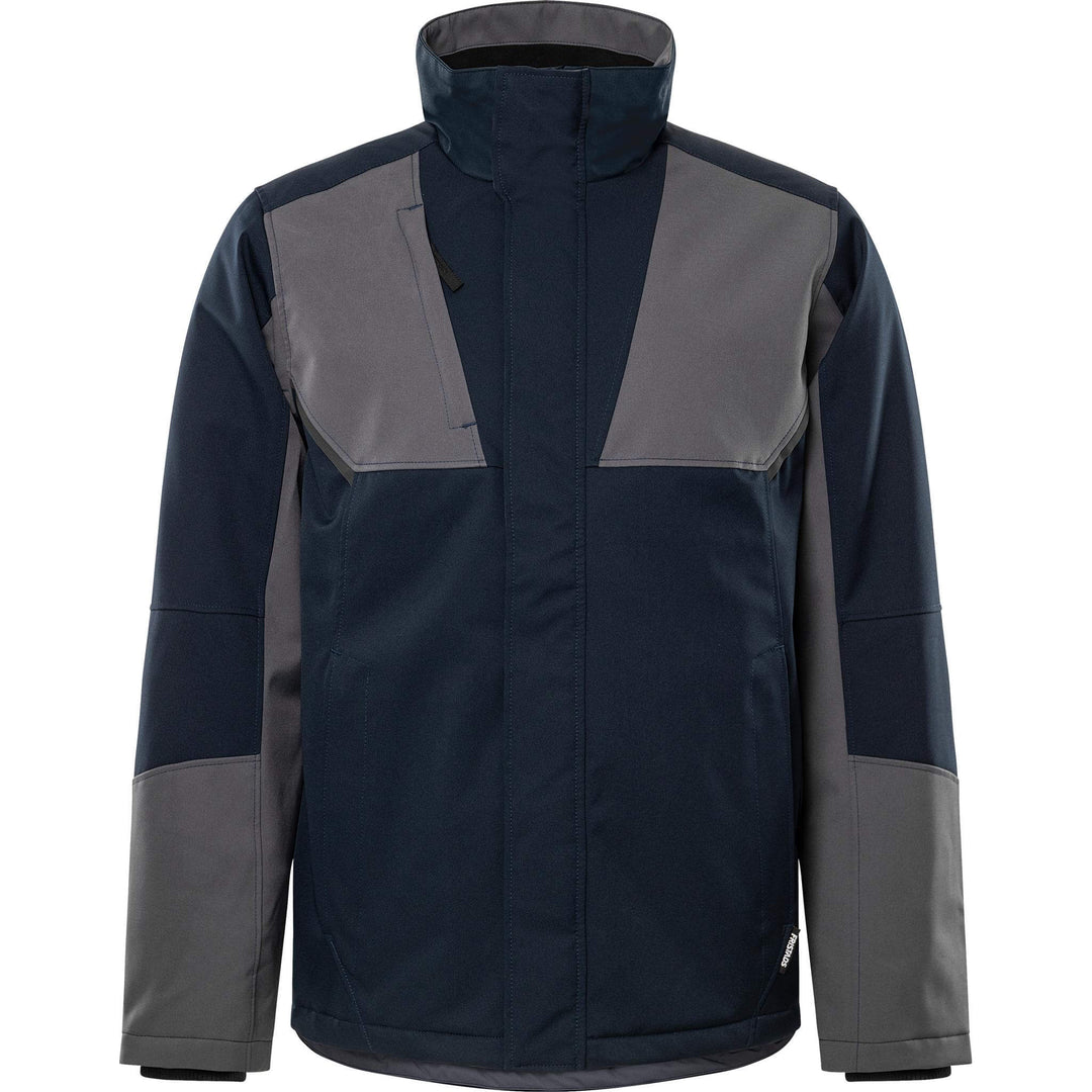 Fristads Softshell Stretch Windproof Water Repellent Winter Jacket - 4931 GSW Dark Navy/Grey Front1#colour_dark-navy-grey