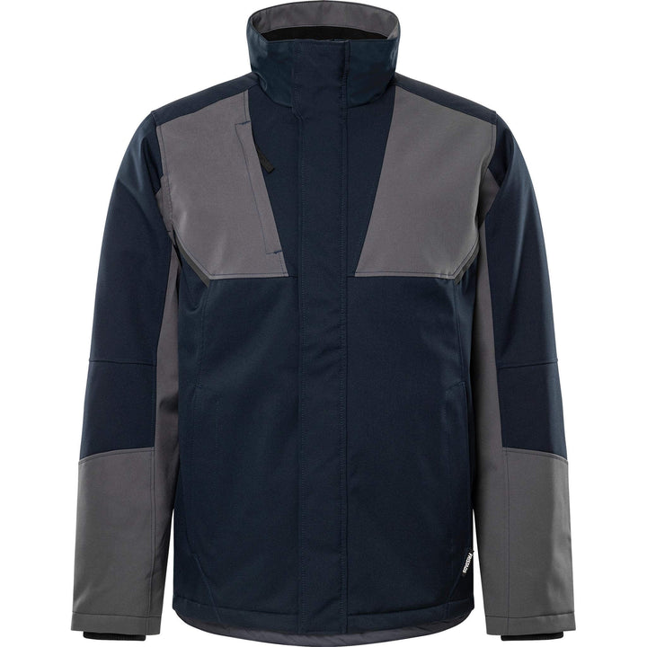 Fristads Softshell Stretch Windproof Water Repellent Winter Jacket - 4931 GSW Dark Navy/Grey Front1#colour_dark-navy-grey
