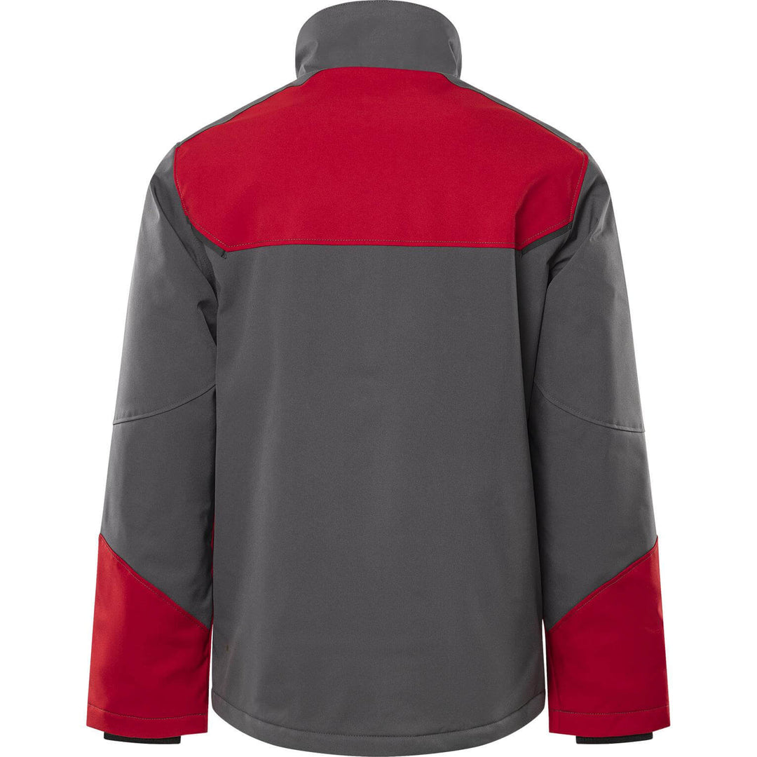Fristads Softshell Stretch Windproof Water Repellent Winter Jacket - 4931 GSW Grey/Red Back1#colour_grey-red