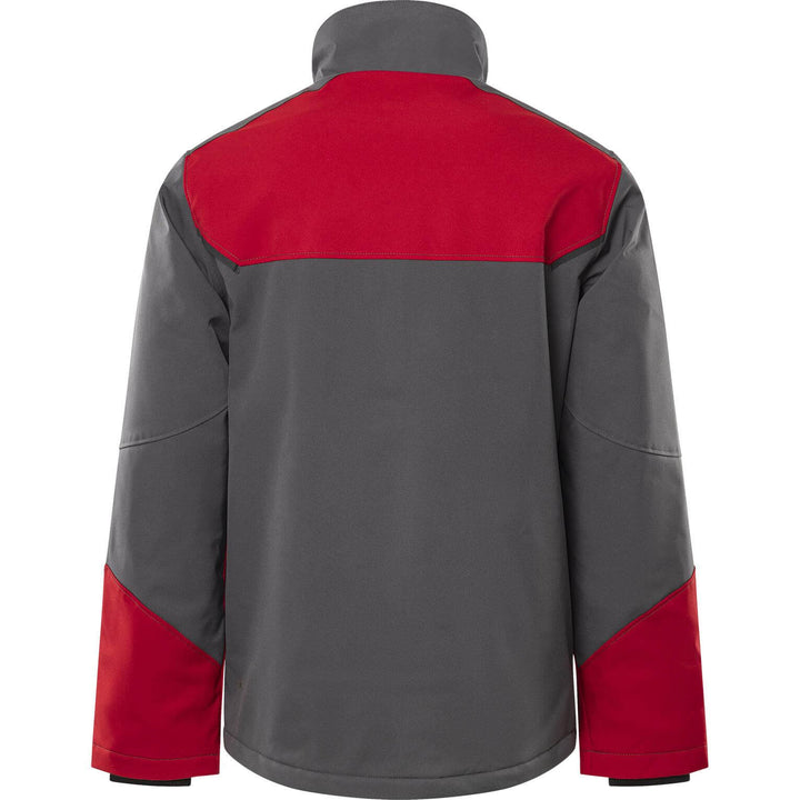 Fristads Softshell Stretch Windproof Water Repellent Winter Jacket - 4931 GSW Grey/Red Back1#colour_grey-red