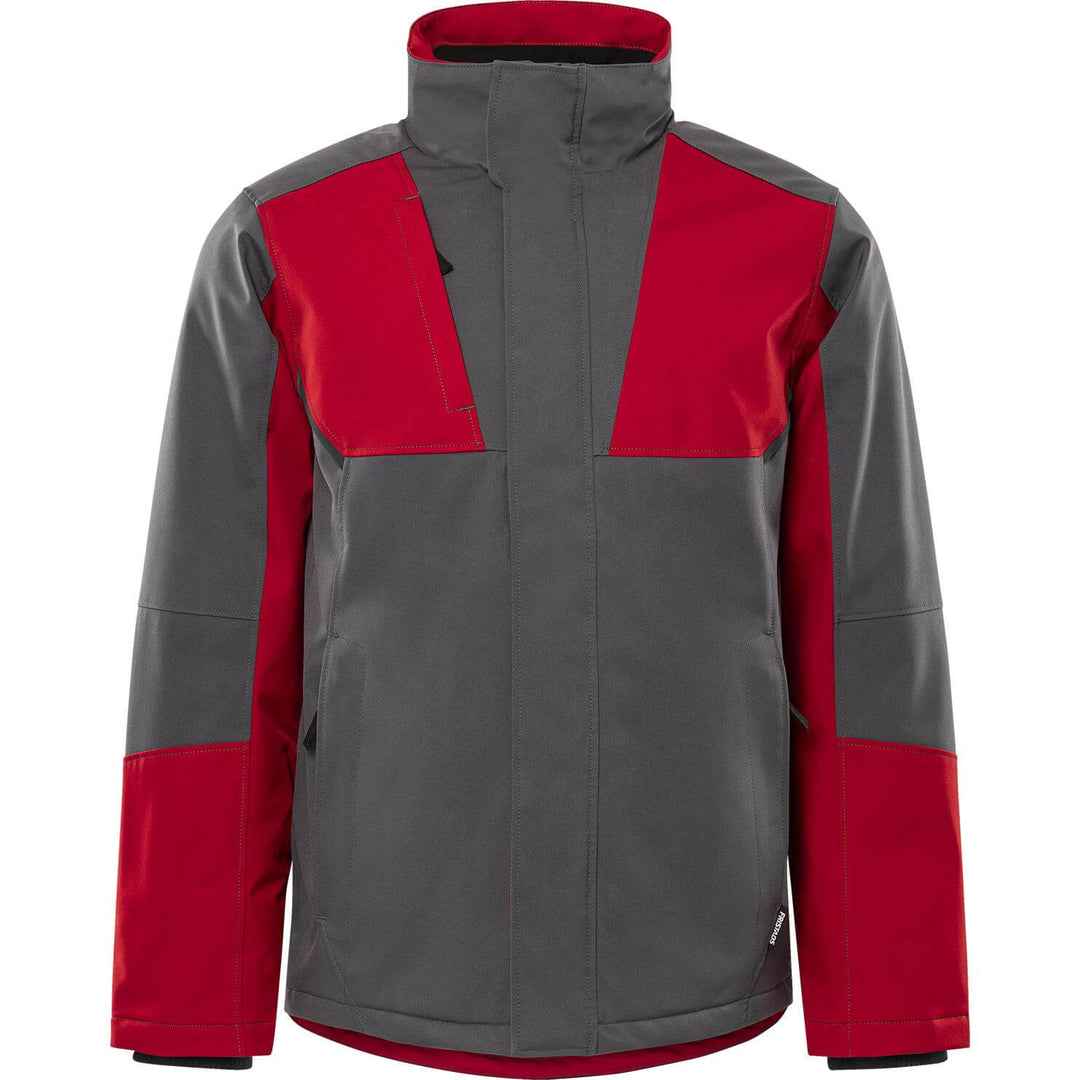 Fristads Softshell Stretch Windproof Water Repellent Winter Jacket - 4931 GSW Grey/Red Front1#colour_grey-red