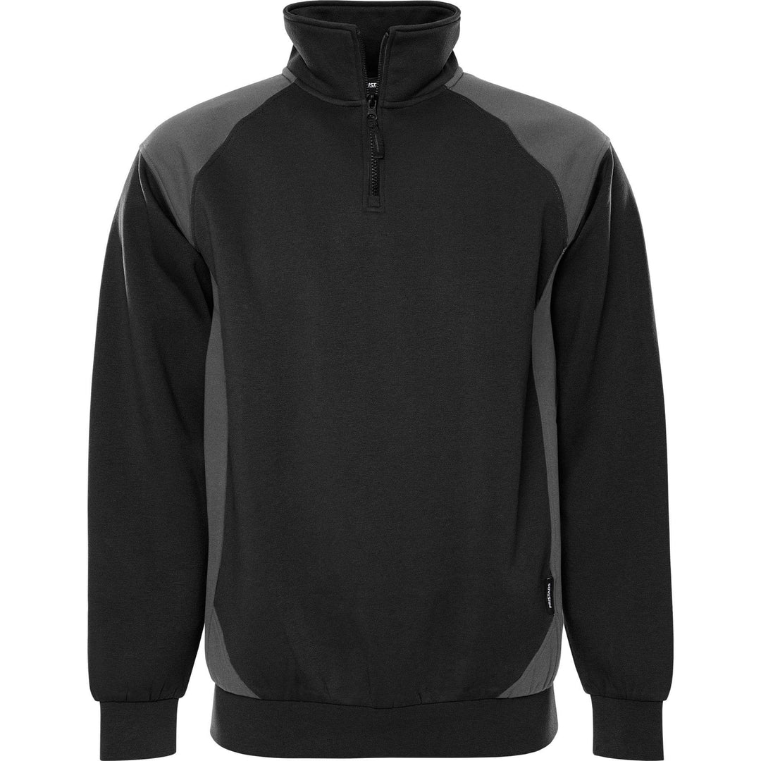 Fristads UV-Protective Half-Zip Sweatshirt - 7048 GSM Black/Grey Front1#colour_black-grey