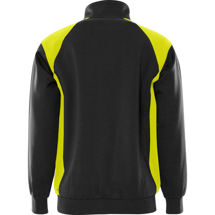 Fristads UV-Protective Half-Zip Sweatshirt - 7048 GSM Black/Hi-Vis Yellow Back1#colour_black-hi-vis-yellow