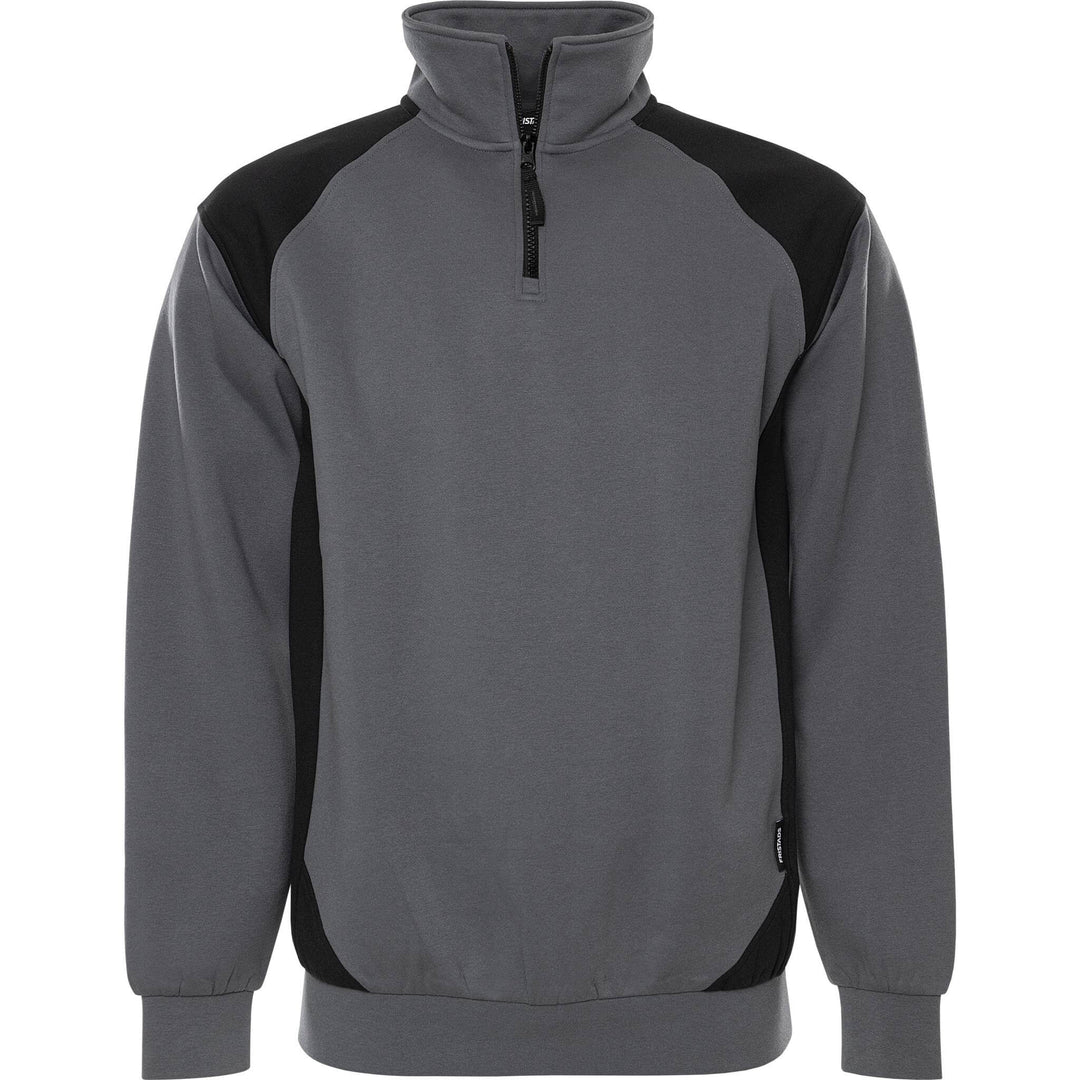 Fristads UV-Protective Half-Zip Sweatshirt - 7048 GSM Grey/Black Front1#colour_grey-black