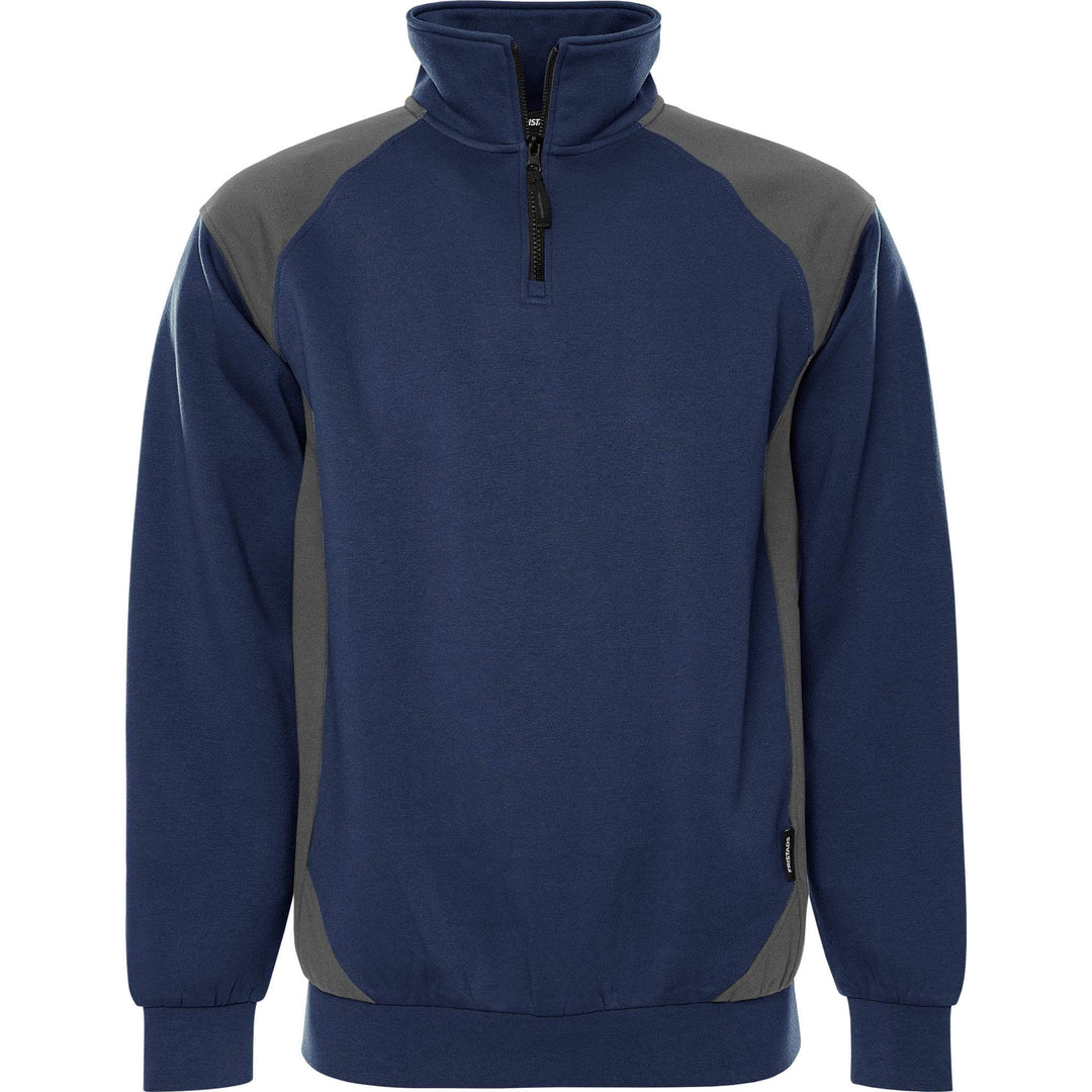 Fristads UV-Protective Half-Zip Sweatshirt - 7048 GSM Navy/Grey Front1#colour_navy-grey