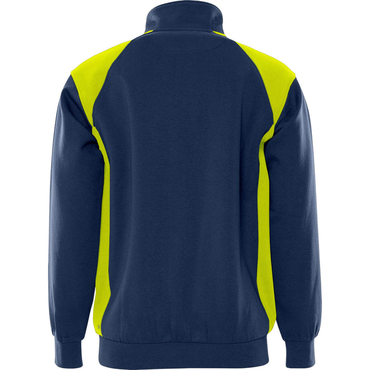 Fristads UV-Protective Half-Zip Sweatshirt - 7048 GSM Navy/Hi-Vis Yellow Back1#colour_navy-hi-vis-yellow