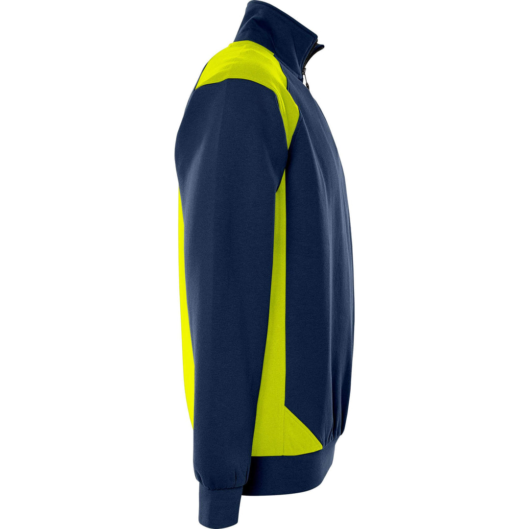 Fristads UV-Protective Half-Zip Sweatshirt - 7048 GSM Navy/Hi-Vis Yellow Back3#colour_navy-hi-vis-yellow