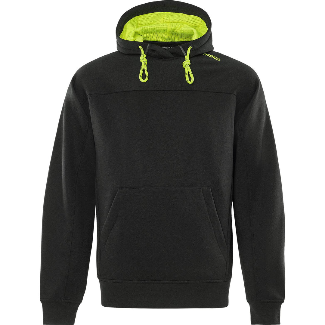 Fristads UV-Protective Hooded Sweatshirt - 7551 GSM Black/Hi-Vis Yellow Front1#colour_black-hi-vis-yellow
