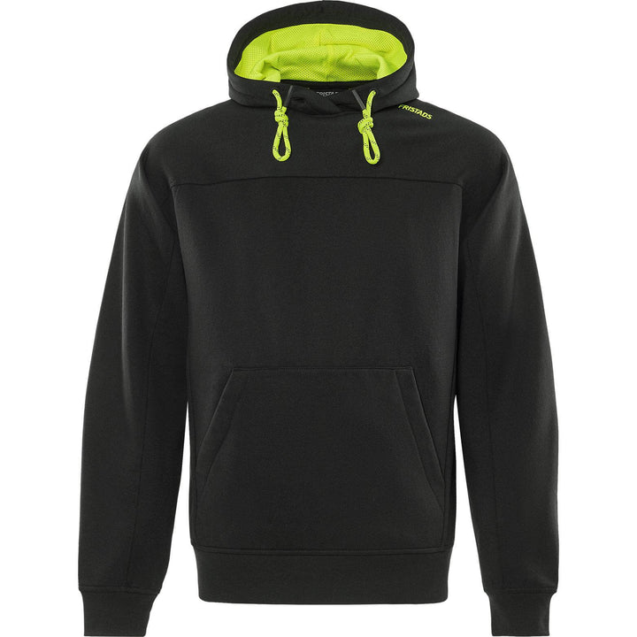 Fristads UV-Protective Hooded Sweatshirt - 7551 GSM Black/Hi-Vis Yellow Front1#colour_black-hi-vis-yellow