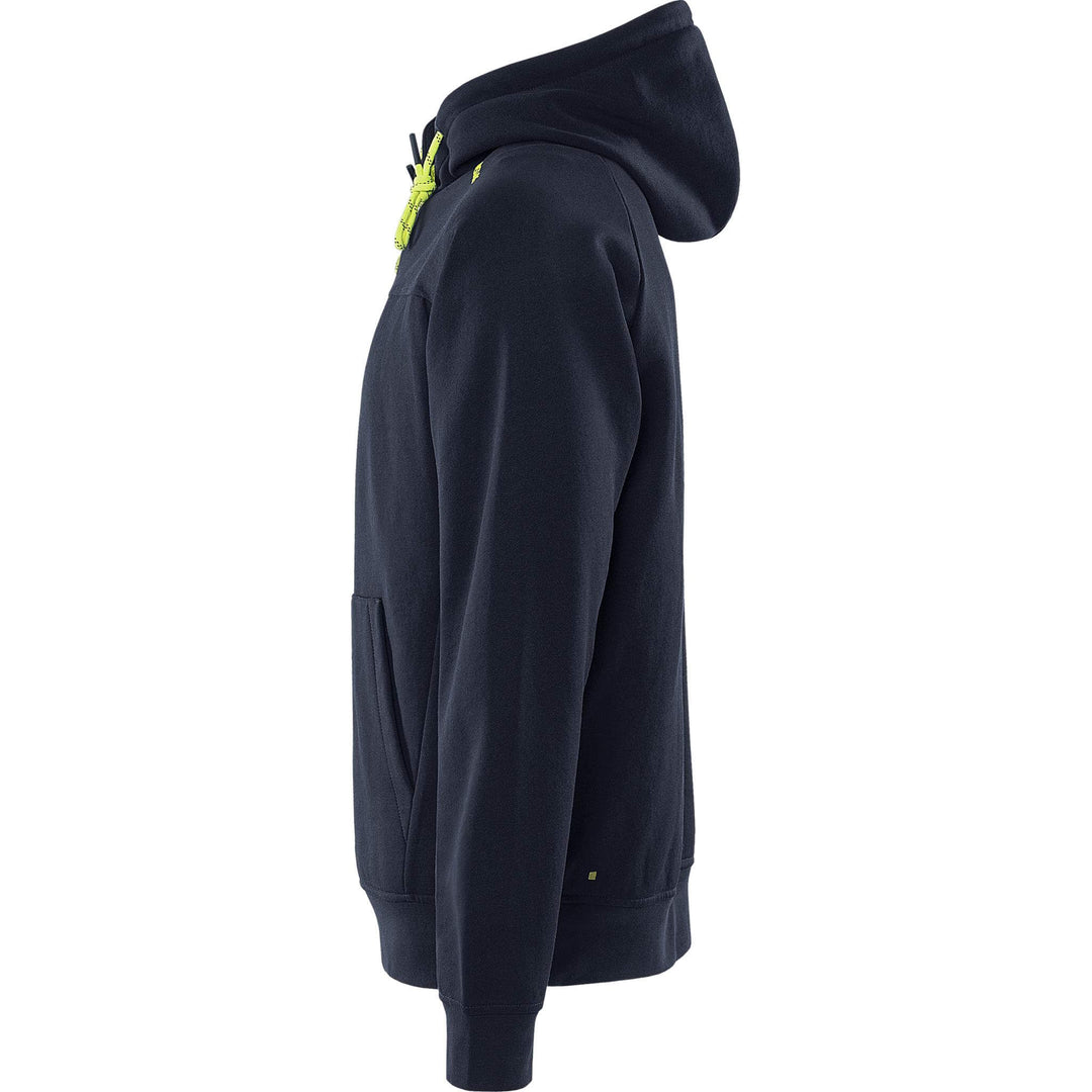 Fristads UV-Protective Hooded Sweatshirt - 7551 GSM Dark Navy/Hi-Vis Yellow Back2#colour_dark-navy-hi-vis-yellow