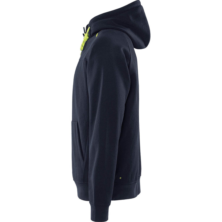 Fristads UV-Protective Hooded Sweatshirt - 7551 GSM Dark Navy/Hi-Vis Yellow Back2#colour_dark-navy-hi-vis-yellow
