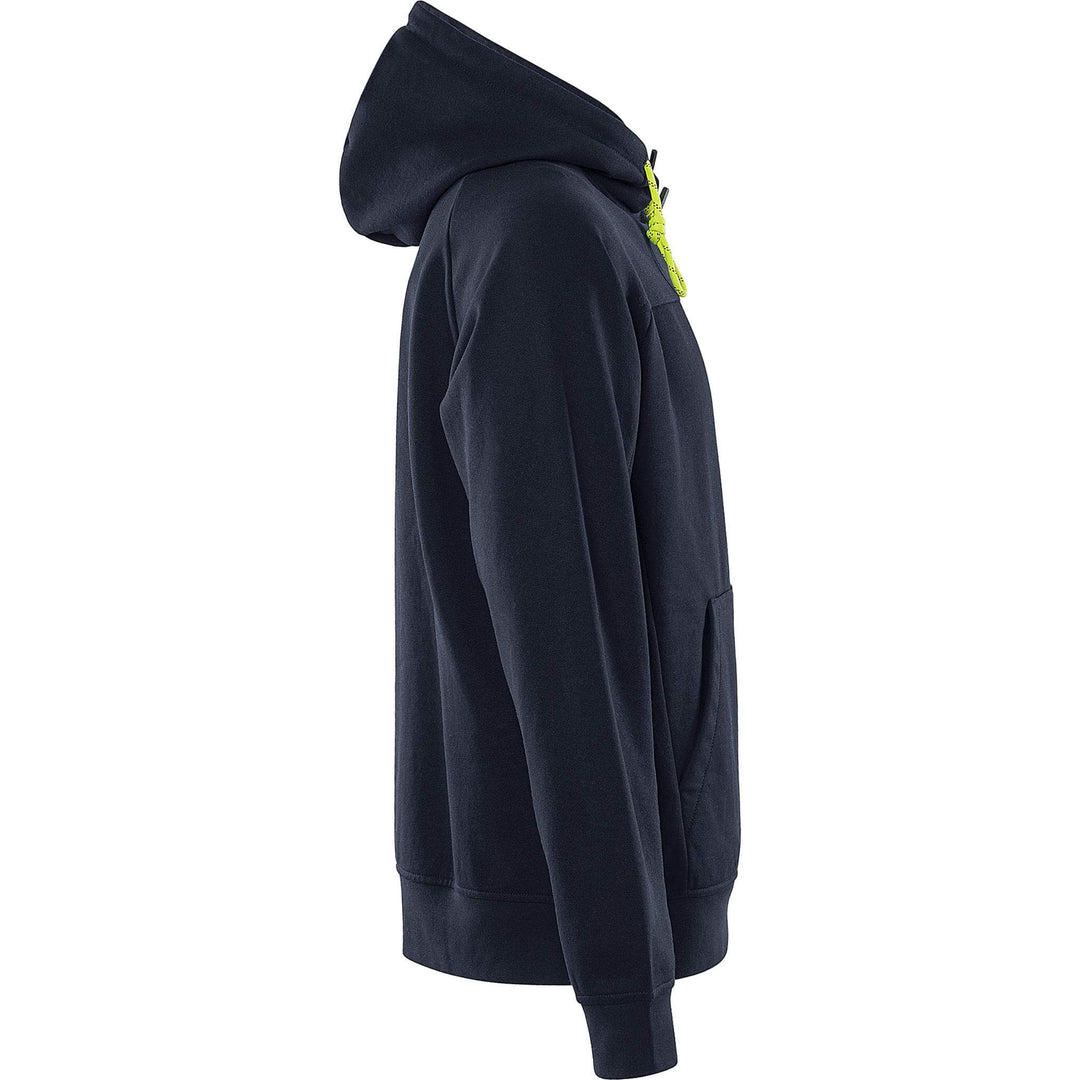 Fristads UV-Protective Hooded Sweatshirt - 7551 GSM Dark Navy/Hi-Vis Yellow Back3#colour_dark-navy-hi-vis-yellow