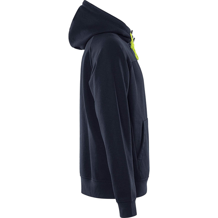 Fristads UV-Protective Hooded Sweatshirt - 7551 GSM Dark Navy/Hi-Vis Yellow Back3#colour_dark-navy-hi-vis-yellow