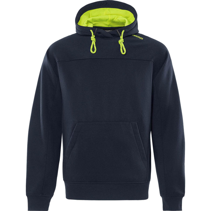 Fristads UV-Protective Hooded Sweatshirt - 7551 GSM Dark Navy/Hi-Vis Yellow Front1#colour_dark-navy-hi-vis-yellow