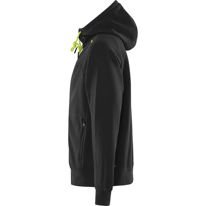 Fristads UV-Protective Hooded Sweatshirt Jacket - 7550 GSM Black/Hi-Vis Yellow Back2#colour_black-hi-vis-yellow