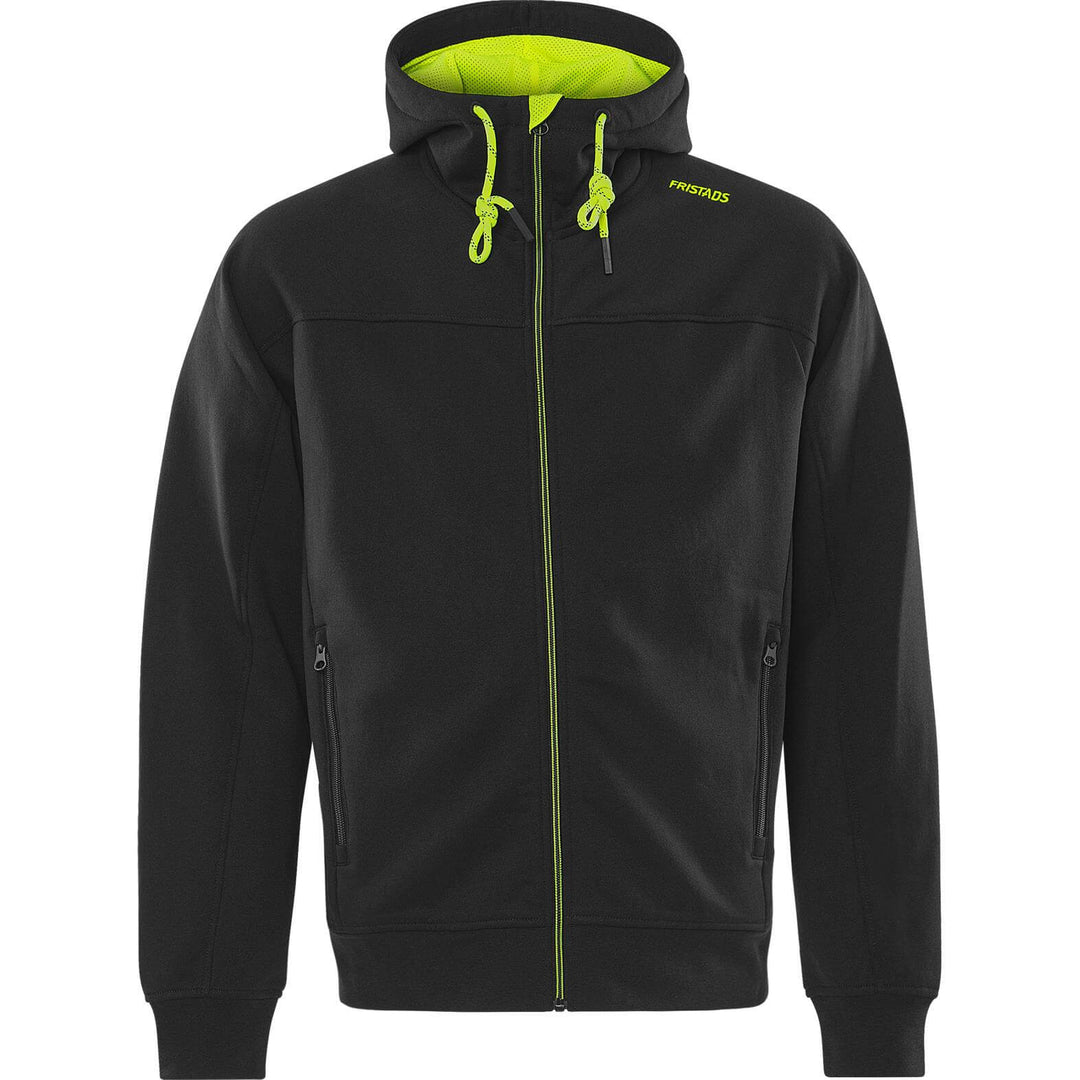Fristads UV-Protective Hooded Sweatshirt Jacket - 7550 GSM Black/Hi-Vis Yellow Front1#colour_black-hi-vis-yellow