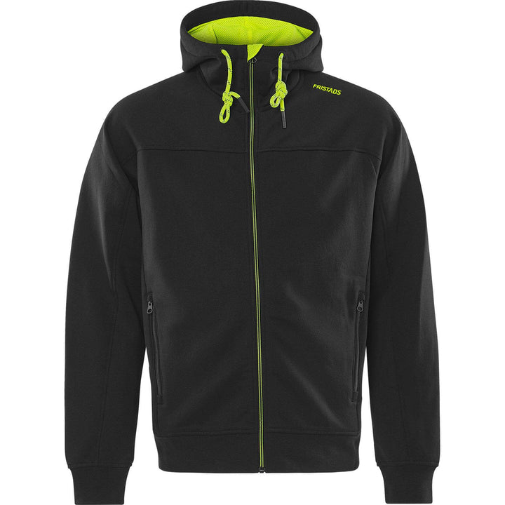 Fristads UV-Protective Hooded Sweatshirt Jacket - 7550 GSM Black/Hi-Vis Yellow Front1#colour_black-hi-vis-yellow
