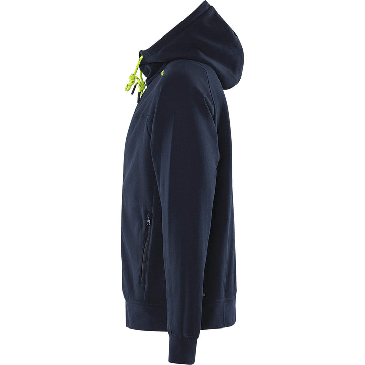 Fristads UV-Protective Hooded Sweatshirt Jacket - 7550 GSM Dark Navy/Hi-Vis Yellow Back2#colour_dark-navy-hi-vis-yellow
