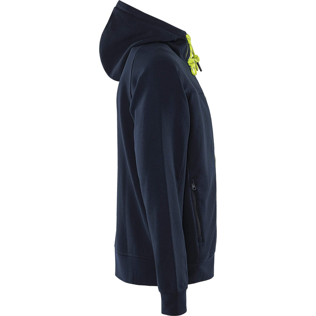 Fristads UV-Protective Hooded Sweatshirt Jacket - 7550 GSM Dark Navy/Hi-Vis Yellow Back3#colour_dark-navy-hi-vis-yellow