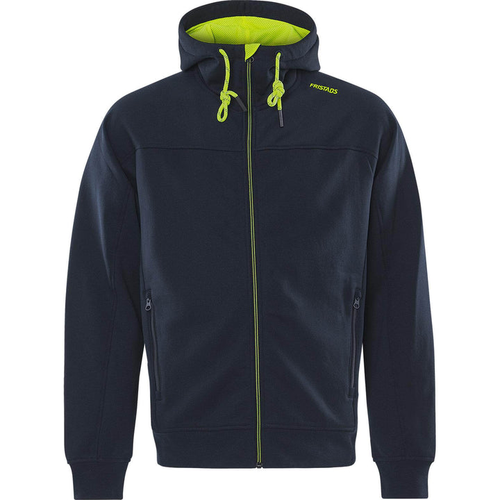 Fristads UV-Protective Hooded Sweatshirt Jacket - 7550 GSM Dark Navy/Hi-Vis Yellow Front1#colour_dark-navy-hi-vis-yellow