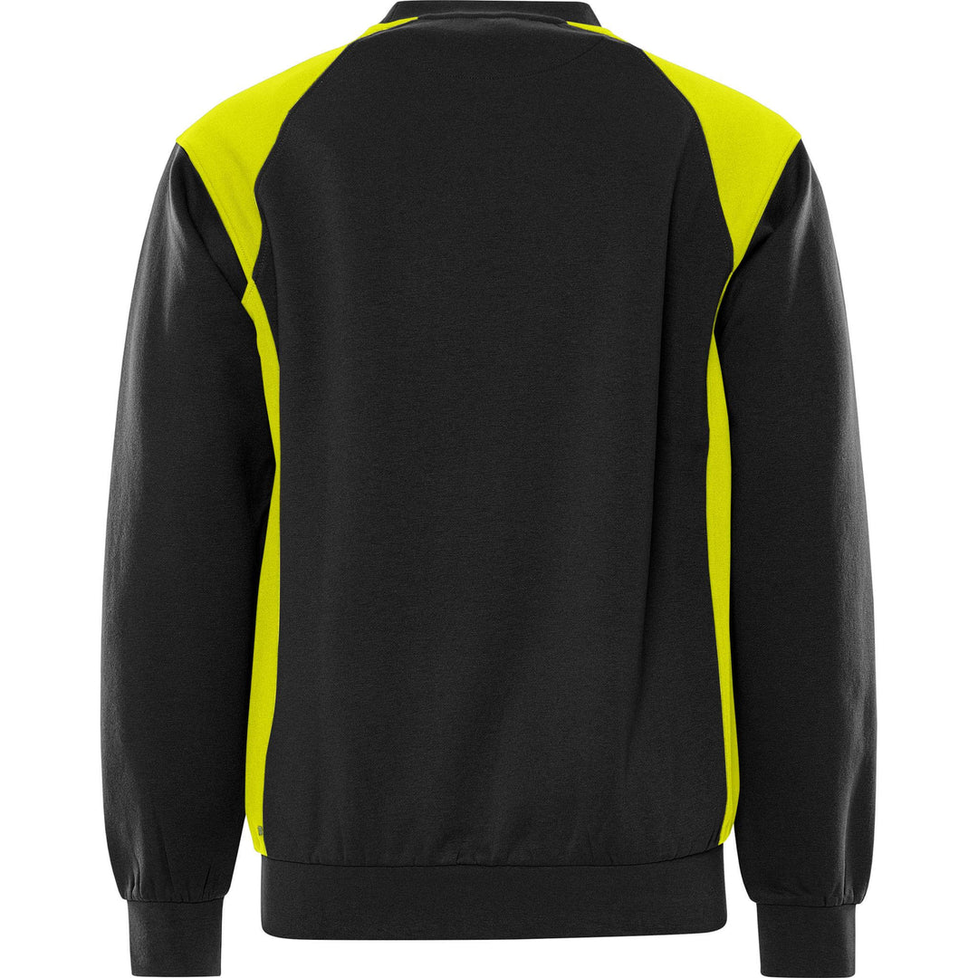 Fristads UV-Protective Sweatshirt - 7148 GSM Black/Hi-Vis Yellow Back1#colour_black-hi-vis-yellow