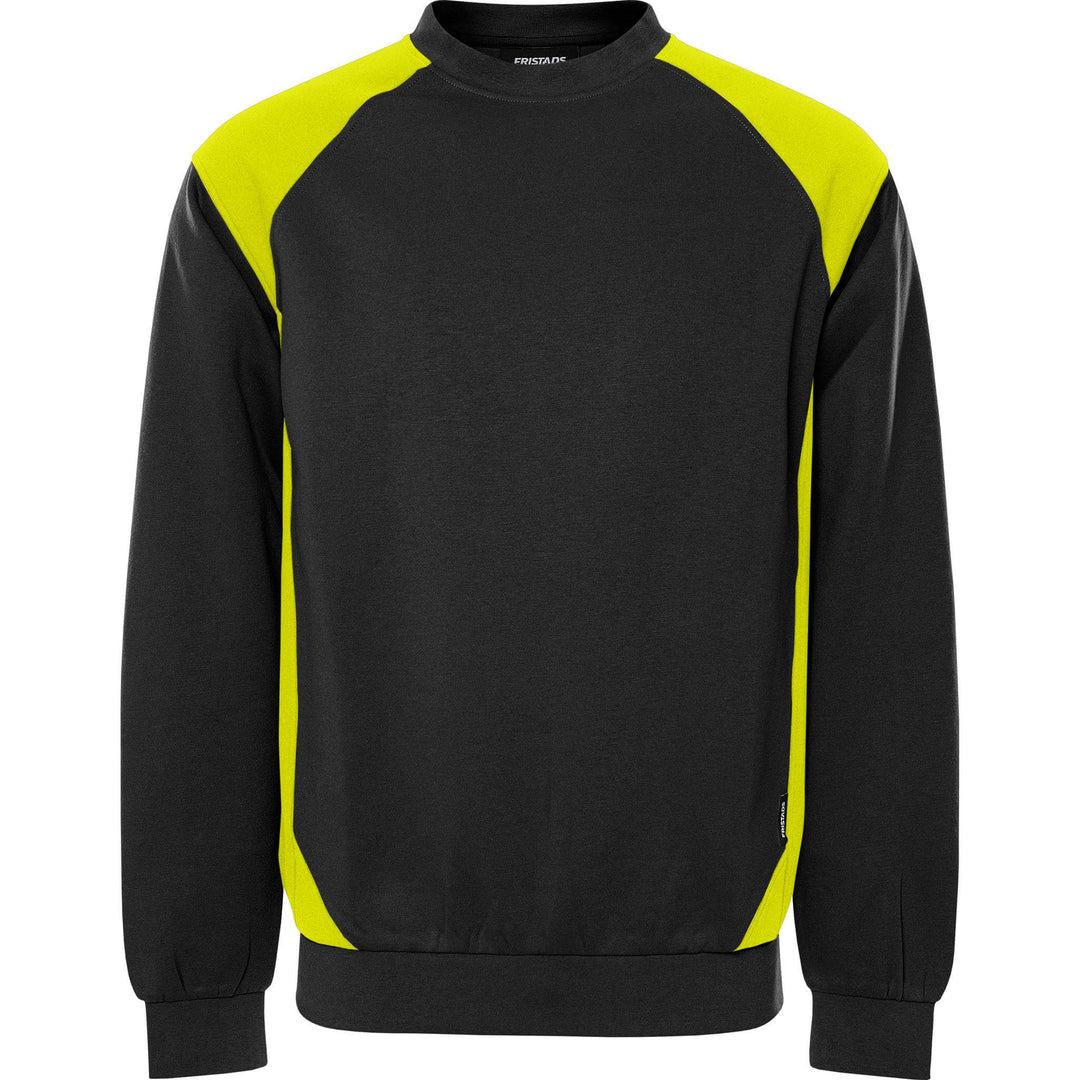 Fristads UV-Protective Sweatshirt - 7148 GSM Black/Hi-Vis Yellow Front1#colour_black-hi-vis-yellow