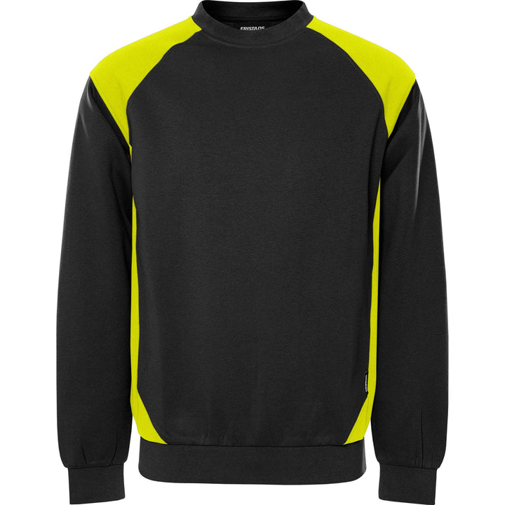 Fristads UV-Protective Sweatshirt - 7148 GSM Black/Hi-Vis Yellow Front1#colour_black-hi-vis-yellow