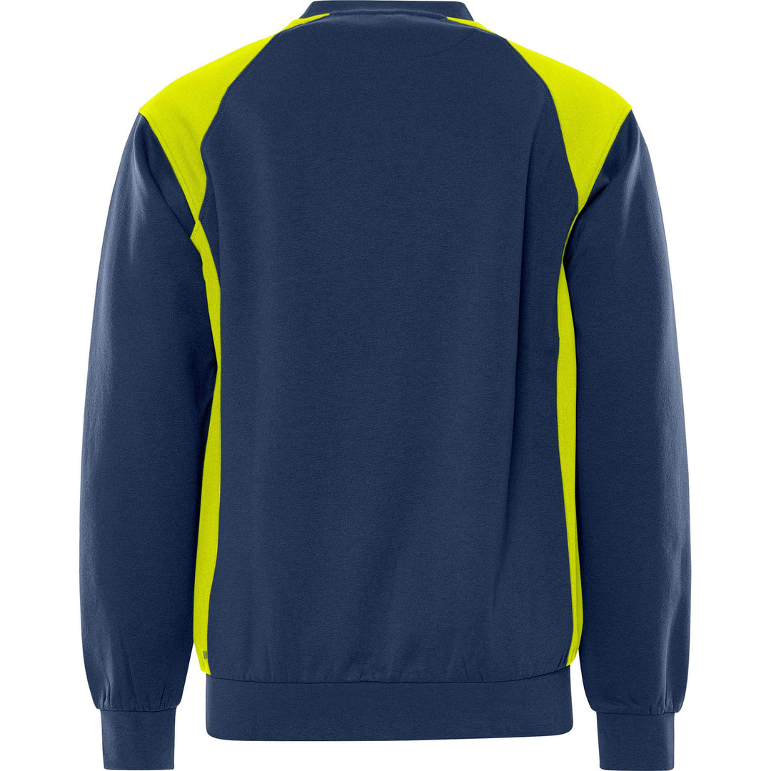 Fristads UV-Protective Sweatshirt - 7148 GSM Navy/Hi-Vis Yellow Back1#colour_navy-hi-vis-yellow