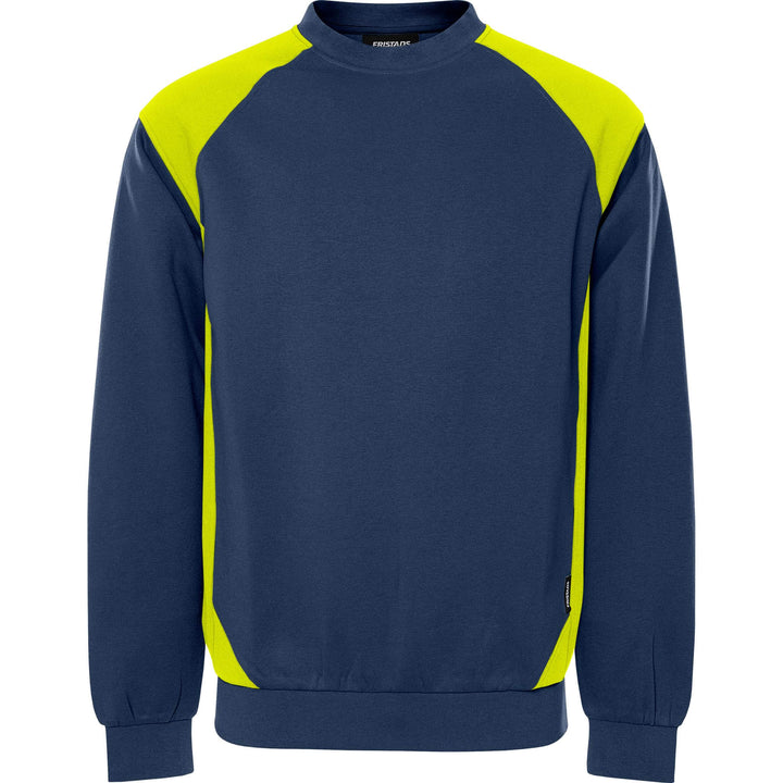 Fristads UV-Protective Sweatshirt - 7148 GSM Navy/Hi-Vis Yellow Front1#colour_navy-hi-vis-yellow