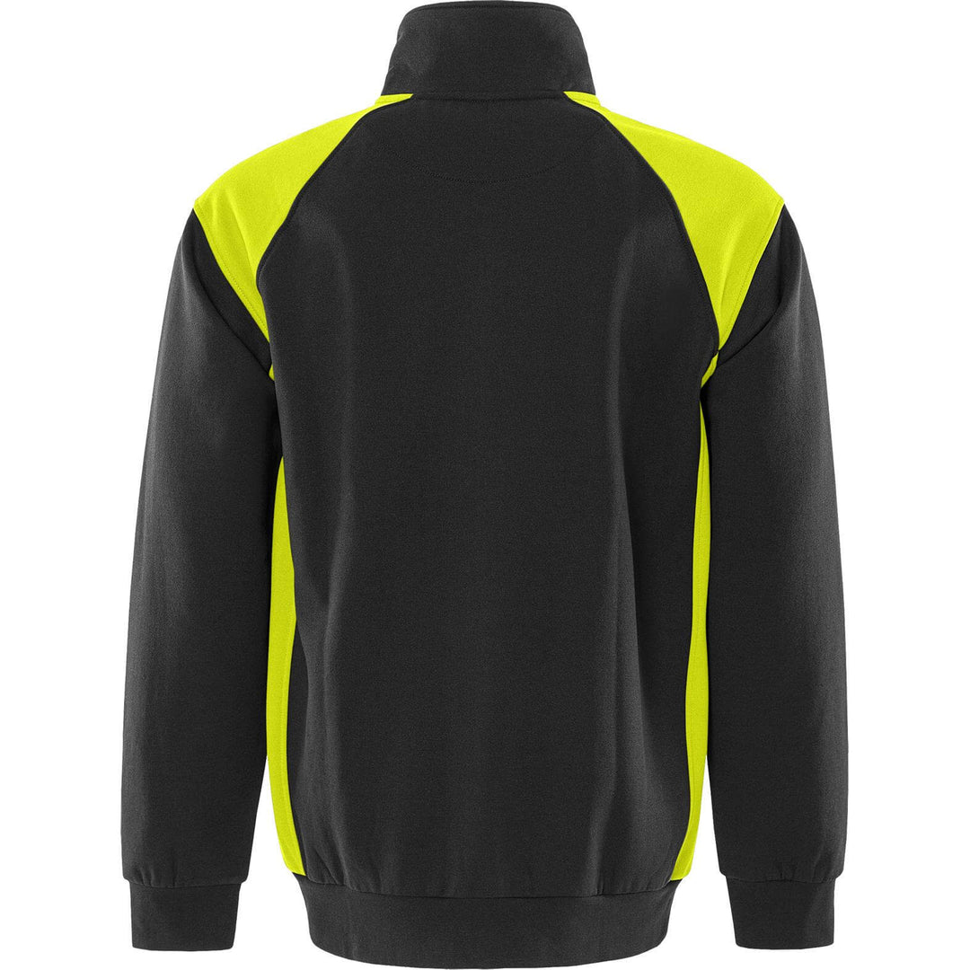Fristads UV-Protective Sweatshirt Jacket - 7248 GSM Black/Hi-Vis Yellow Back1#colour_black-hi-vis-yellow