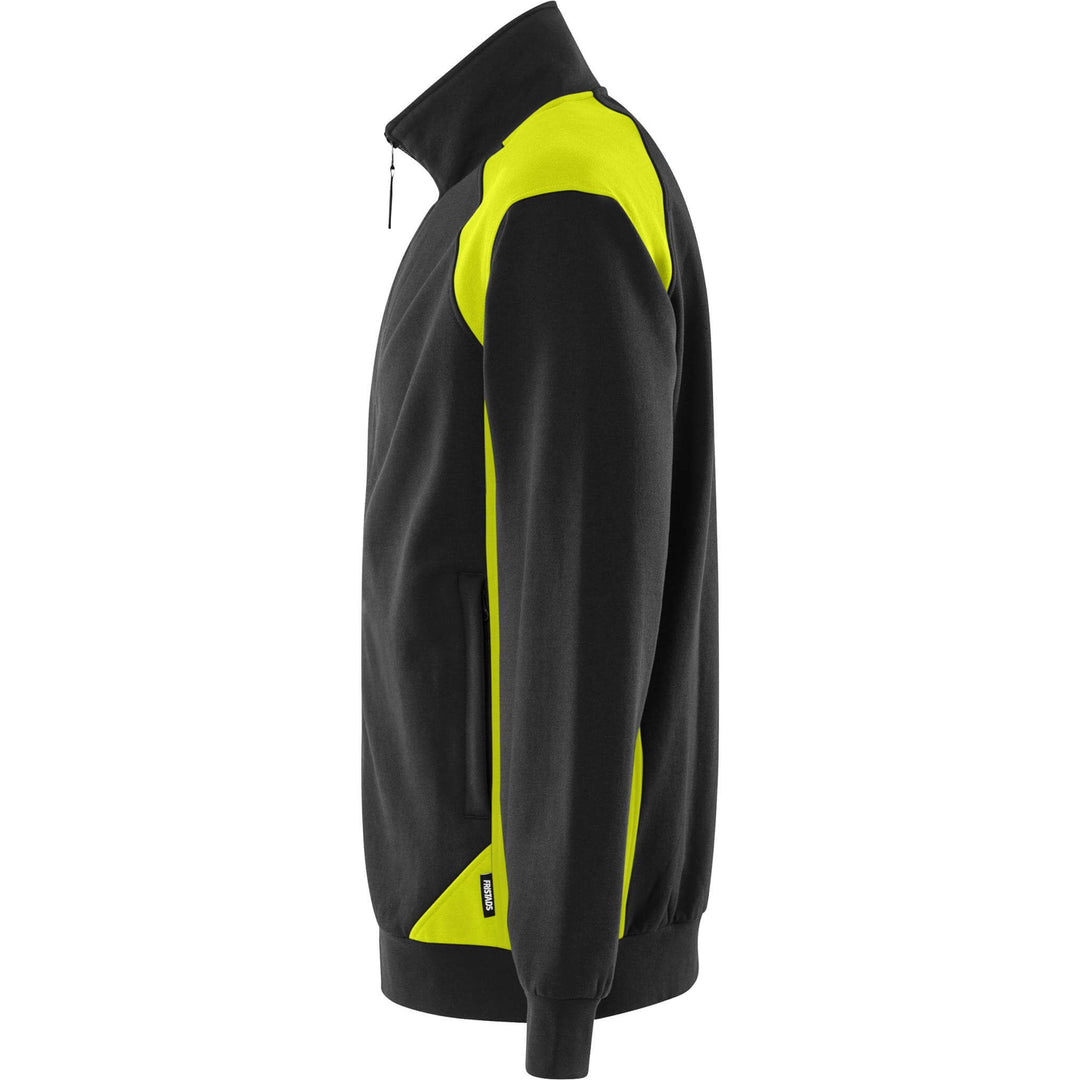 Fristads UV-Protective Sweatshirt Jacket - 7248 GSM Black/Hi-Vis Yellow Back2#colour_black-hi-vis-yellow