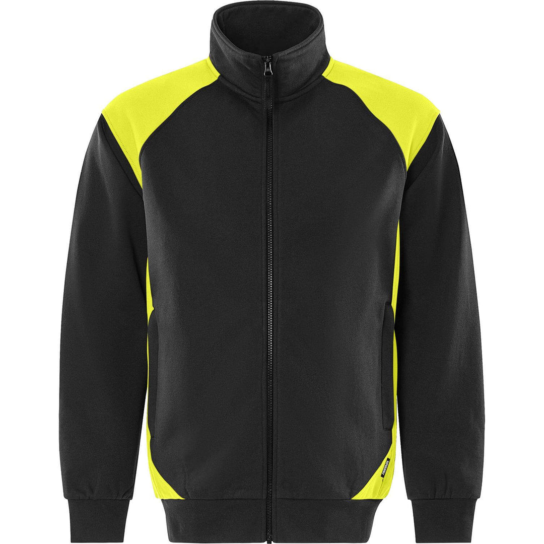 Fristads UV-Protective Sweatshirt Jacket - 7248 GSM Black/Hi-Vis Yellow Front1#colour_black-hi-vis-yellow
