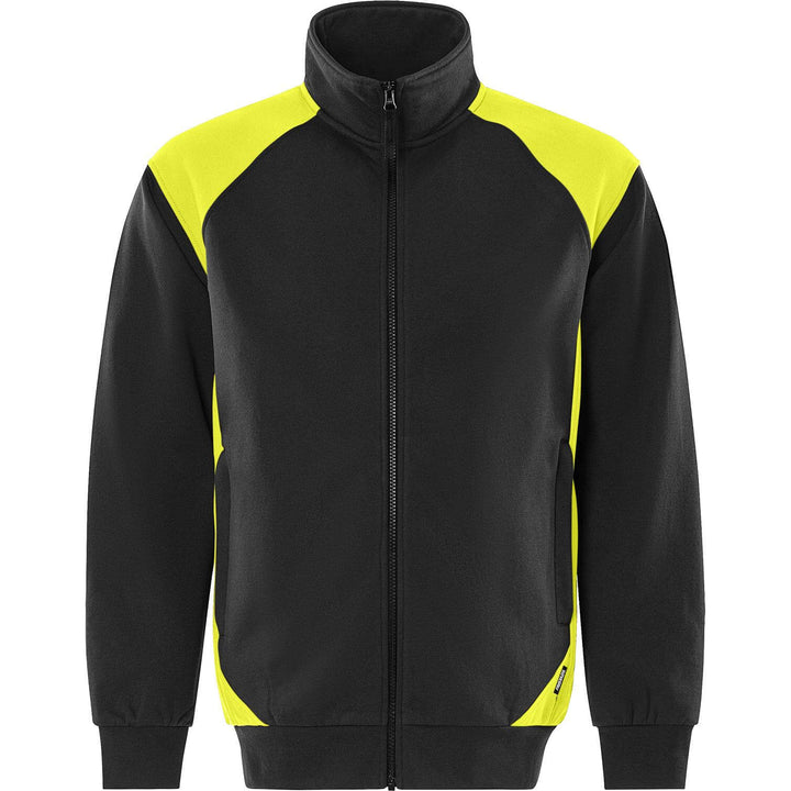 Fristads UV-Protective Sweatshirt Jacket - 7248 GSM Black/Hi-Vis Yellow Front1#colour_black-hi-vis-yellow