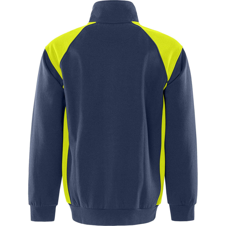 Fristads UV-Protective Sweatshirt Jacket - 7248 GSM Navy/Hi-Vis Yellow Back1#colour_navy-hi-vis-yellow