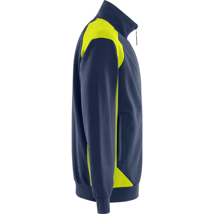 Fristads UV-Protective Sweatshirt Jacket - 7248 GSM Navy/Hi-Vis Yellow Back3#colour_navy-hi-vis-yellow
