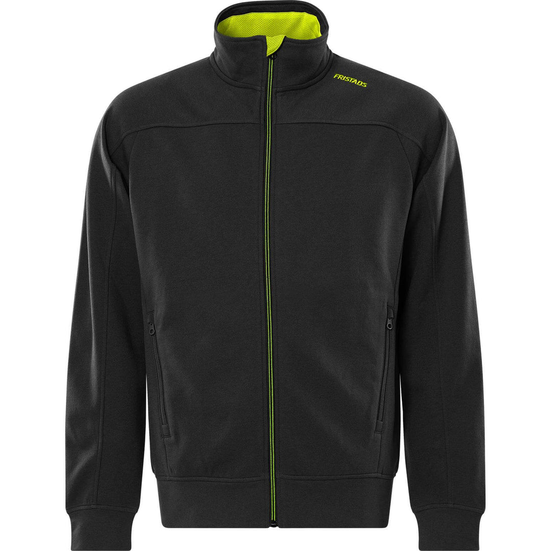 Fristads UV-Protective Sweatshirt Jacket - 7552 GSM Black/Hi-Vis Yellow Front1#colour_black-hi-vis-yellow