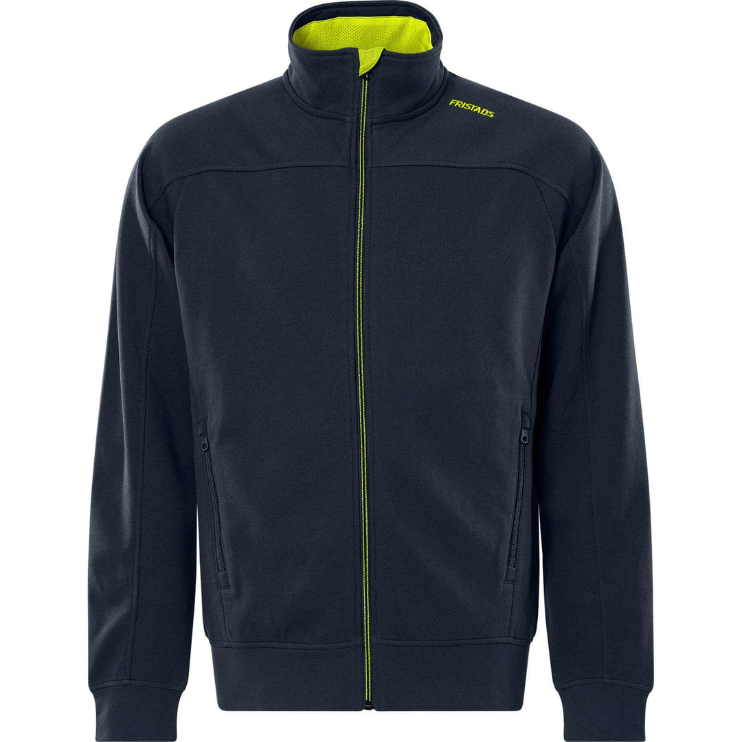 Fristads UV-Protective Sweatshirt Jacket - 7552 GSM Dark Navy/Hi-Vis Yellow Front1#colour_dark-navy-hi-vis-yellow