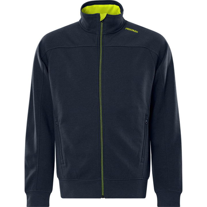Fristads UV-Protective Sweatshirt Jacket - 7552 GSM Dark Navy/Hi-Vis Yellow Front1#colour_dark-navy-hi-vis-yellow