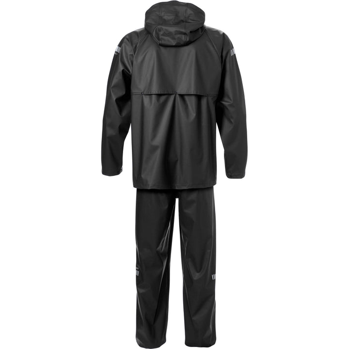 Fristads Waterproof Breathable Hooded Rain Jacket and Trousers Set - 4099 LRS Black Back1#colour_black