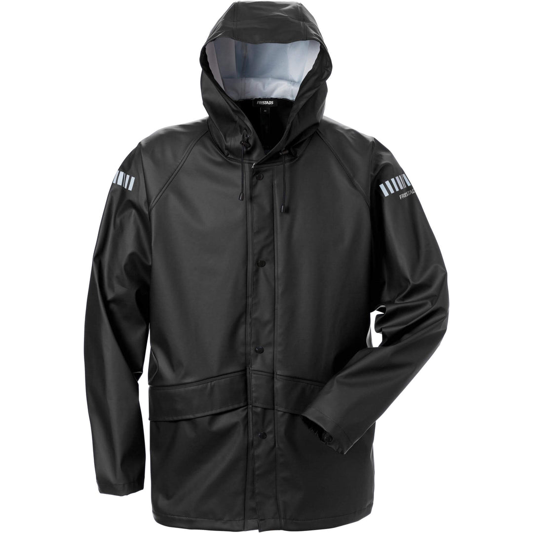 Fristads Waterproof Breathable Hooded Rain Jacket and Trousers Set - 4099 LRS Black Front2#colour_black