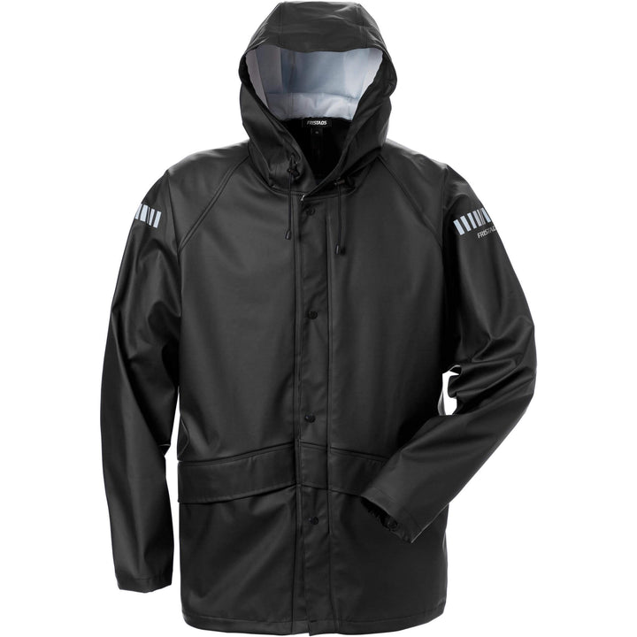 Fristads Waterproof Breathable Hooded Rain Jacket and Trousers Set - 4099 LRS Black Front2#colour_black