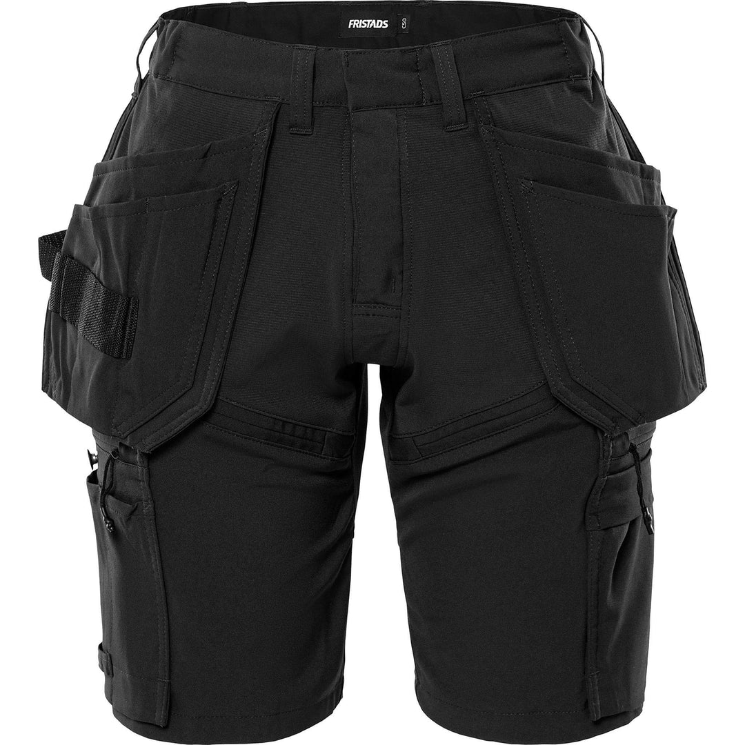 Fristads Womens Craftsman Lightweight 4-Way-Stretch Holster Pocket Shorts - 2601 GLWS Black Front1#colour_black