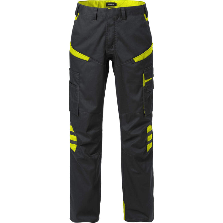 Fristads Womens Durable Mechanical Stretch Trousers - 2554 STFP Black/Hi-Vis Yellow Front1#colour_black-hi-vis-yellow