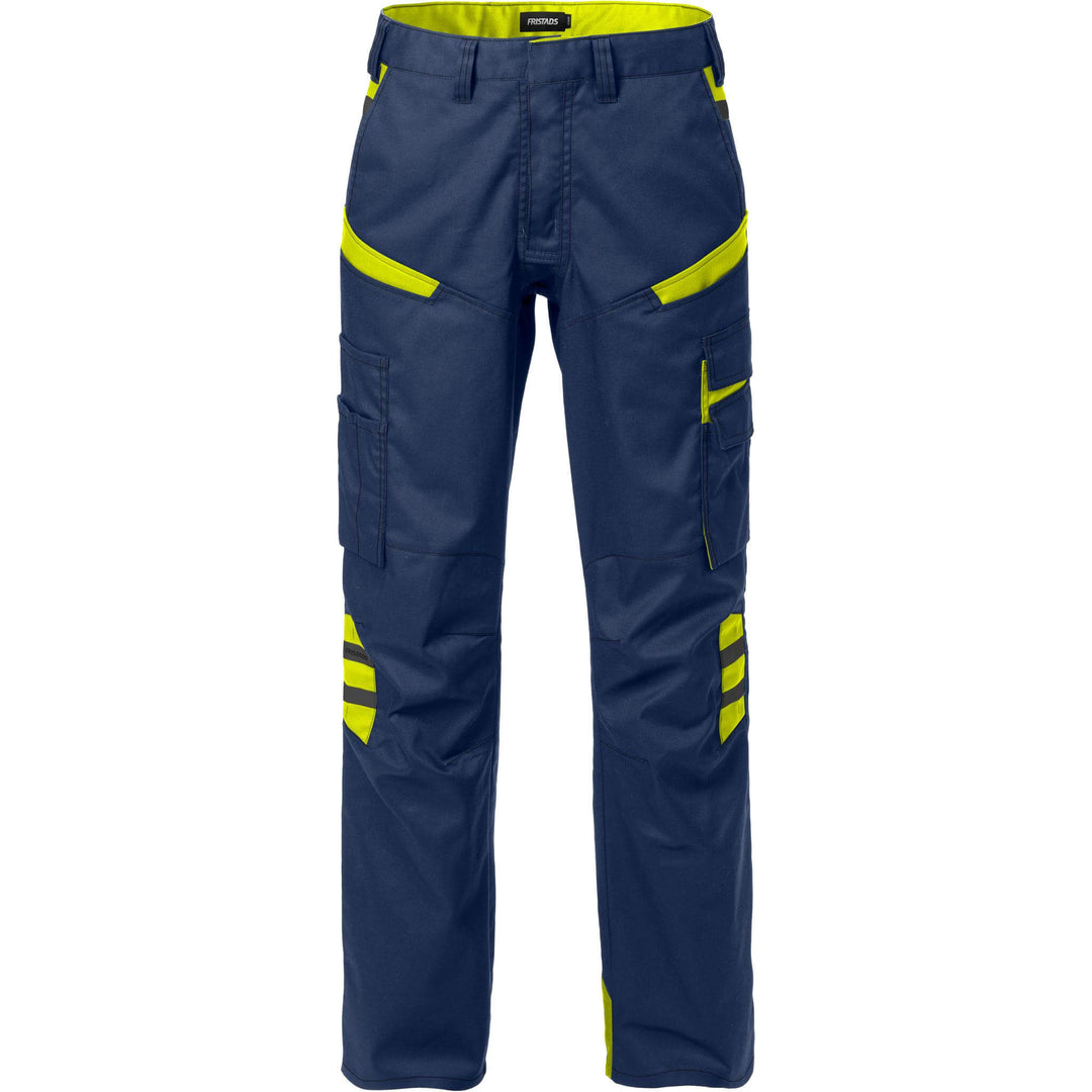 Fristads Womens Durable Mechanical Stretch Trousers - 2554 STFP Navy/Hi-Vis Yellow Front1#colour_navy-hi-vis-yellow