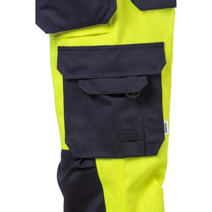Fristads Womens Flame Retardant Arc and Multi-Protective Hi-Vis Craftsman Holster Pocket Trousers Class 2 - 2589 FLAM Hi-Vis Yellow/Navy Detail2#colour_hi-vis-yellow-navy
