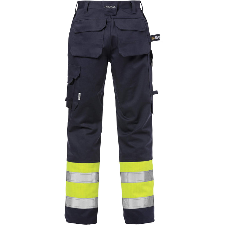 Fristads Womens Flame Retardant Arc and Multi-Protective Hi-Vis Trousers Class 1 - 2591 FLAM Hi-Vis Yellow/Navy Back1#colour_hi-vis-yellow-navy