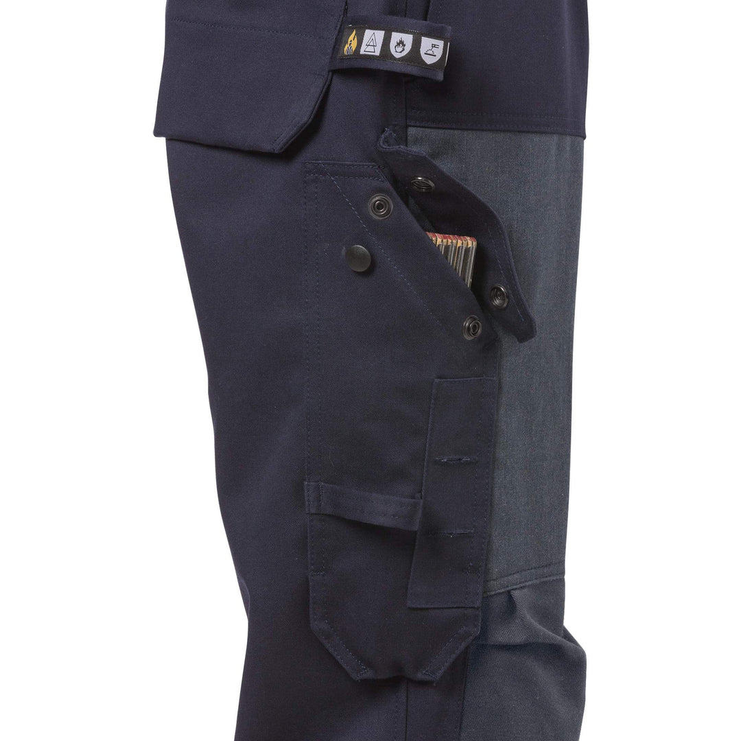 Fristads Womens Flame Retardant Arc and Multi-Protective Hi-Vis Trousers Class 1 - 2591 FLAM Hi-Vis Yellow/Navy Detail2#colour_hi-vis-yellow-navy
