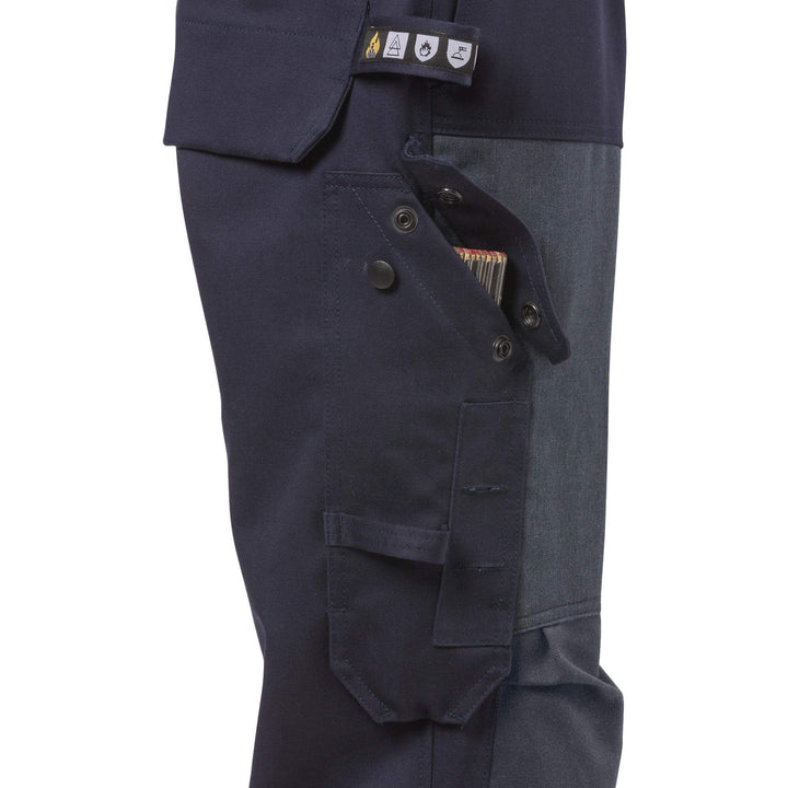 Fristads Womens Flame Retardant Arc and Multi-Protective Hi-Vis Trousers Class 1 - 2591 FLAM Hi-Vis Yellow/Navy Detail2#colour_hi-vis-yellow-navy